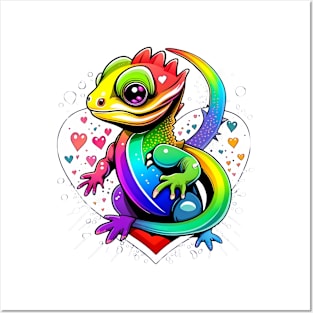 Charming Lizard's Rainbow Heart Explosion Tee Posters and Art